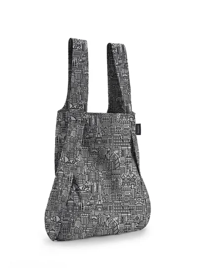 notabag Hello World Bag | Multi-functional Bag, Turns into BackPack, Spacious, Fashionable, Foldable into Pouch, Washable, Eco-Friendly, Holds up to 15kg, for Daily Use, Shopping Bag - Grey/Black