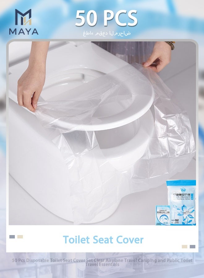 Maya 50 Pcs Disposable Toilet Seat Cover Set Clear Airplane Travel Camping and Public Toilet Travel Essentials - Image 1