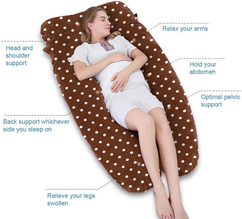 DADDY COOL Comfortable UShaped Dot Print Velvet Pregnancy Pillow Maternity Pillow for Pregnant Women Pain Relief Back Hip and Stomach Pillow with Zippered Pillow Cover Brown - Image 3