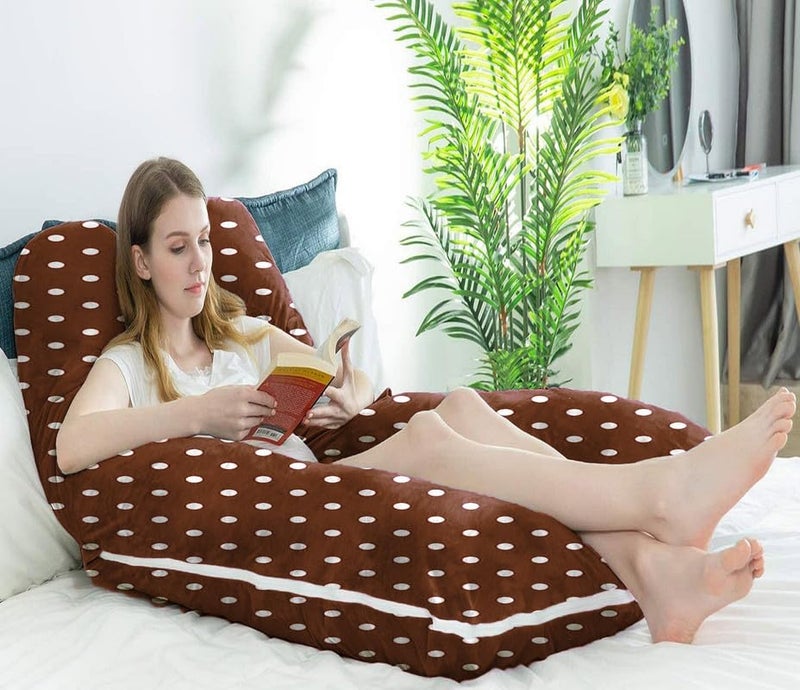 DADDY COOL Comfortable UShaped Dot Print Velvet Pregnancy Pillow Maternity Pillow for Pregnant Women Pain Relief Back Hip and Stomach Pillow with Zippered Pillow Cover Brown - Image 5