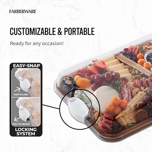 FARBERWARE Build-A-Board Acacia Cutting Board with Built-in Storage Compartments, Clear Locking Lid & White Handles, Great for Charcuterie & Snacks - Image 4