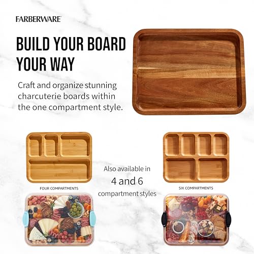 FARBERWARE Build-A-Board Acacia Cutting Board with Built-in Storage Compartments, Clear Locking Lid & White Handles, Great for Charcuterie & Snacks - Image 3