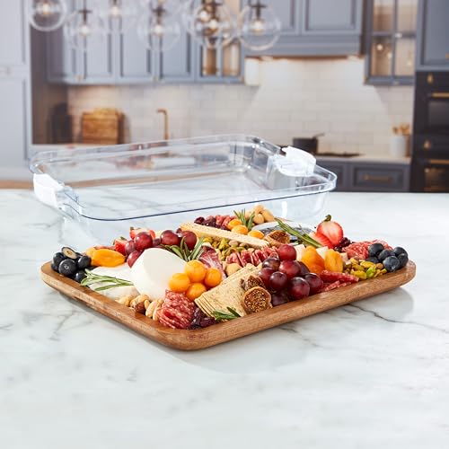 FARBERWARE Build-A-Board Acacia Cutting Board with Built-in Storage Compartments, Clear Locking Lid & White Handles, Great for Charcuterie & Snacks - Image 5