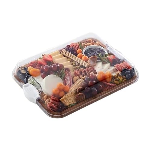 FARBERWARE Build-A-Board Acacia Cutting Board with Built-in Storage Compartments, Clear Locking Lid & White Handles, Great for Charcuterie & Snacks - Image 1