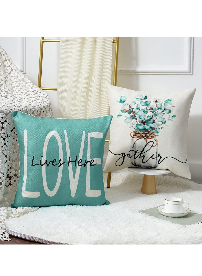 KASTWAVE Throw Pillow Covers 18x18 Set of 4 Farmhouse Teal Pillow Covers Cushion Cases Decorative Pillowcases for Sofa Couch Living Room Outdoor Home Decor 45x45cm - Image 3