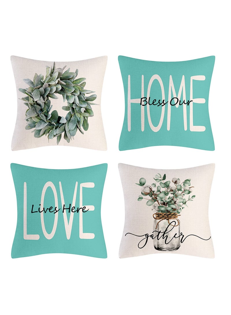 KASTWAVE Throw Pillow Covers 18x18 Set of 4 Farmhouse Teal Pillow Covers Cushion Cases Decorative Pillowcases for Sofa Couch Living Room Outdoor Home Decor 45x45cm - Image 1