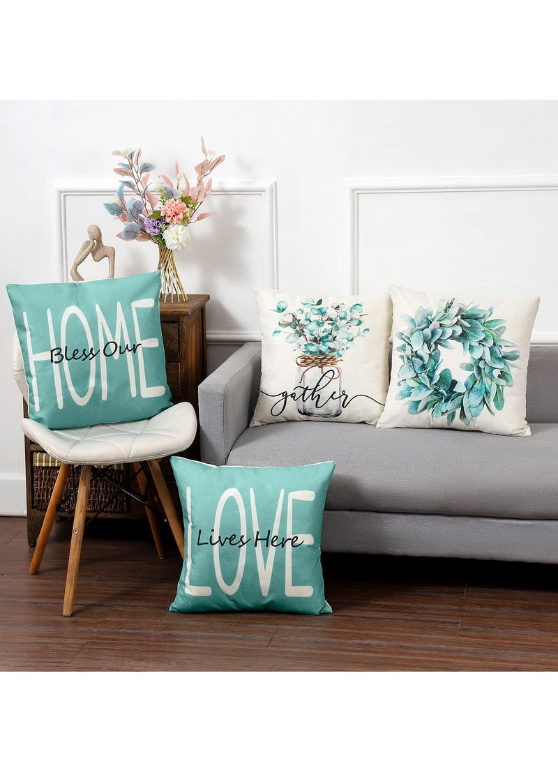 KASTWAVE Throw Pillow Covers 18x18 Set of 4 Farmhouse Teal Pillow Covers Cushion Cases Decorative Pillowcases for Sofa Couch Living Room Outdoor Home Decor 45x45cm - Image 2