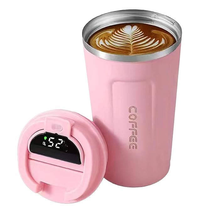 Generic Special 510ML Stainless Steel Vacuum Coffee Mug with Digital Temperature Display Double Wall Insulated LeakProof Flip Top Locking Cap Perfect for Coffee Tea Pink l - Image 1