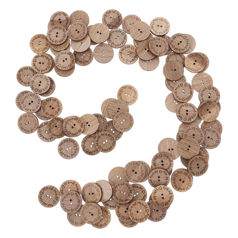 100pcs Natural Wood Buttons 25mm Round with Dual Holes for Sewing and Crafts - Image 2