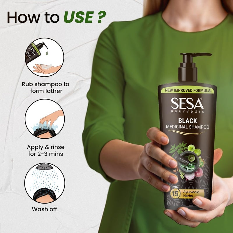 SESA Ayurvedic Medicinal Shampoo Hairfall Control Anti Dandruff Shampoo Infused with 17 Ayurvedic Herbs Smooth & Shiny Hair For Men & Women - 500 ml or 16.90 oz - Image 5