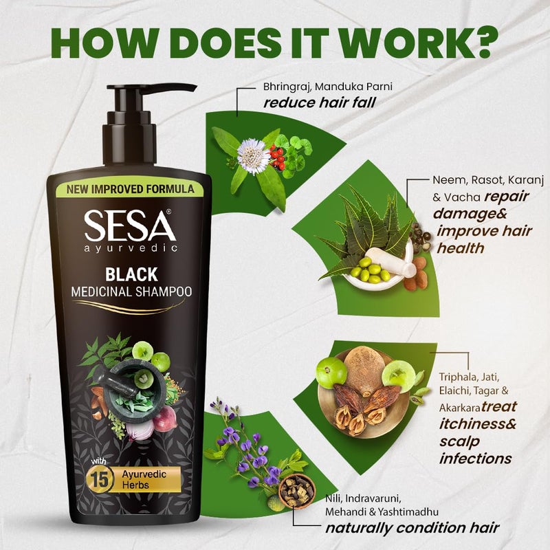 SESA Ayurvedic Medicinal Shampoo Hairfall Control Anti Dandruff Shampoo Infused with 17 Ayurvedic Herbs Smooth & Shiny Hair For Men & Women - 500 ml or 16.90 oz - Image 2