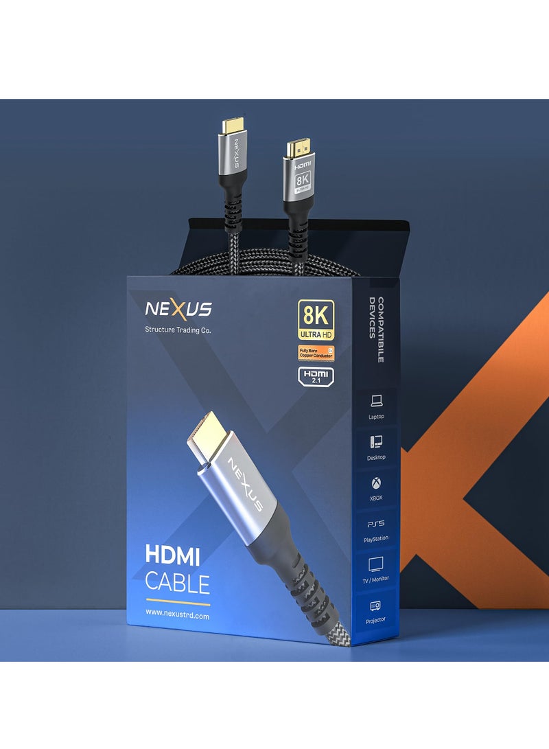 NEXUS HDMI 2.1 Cable - 48Gbps Ultra High Speed, 10K/8K/4K, Braided Jacket, Copper Conductor, HDCP 2.3, HDR10, eARC Compatible - for Laptop, Monitor, UHD TV, PS5 (Silver) 1meter - Image 5