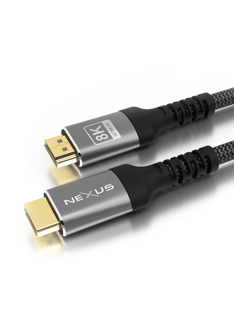 NEXUS HDMI 2.1 Cable - 48Gbps Ultra High Speed, 10K/8K/4K, Braided Jacket, Copper Conductor, HDCP 2.3, HDR10, eARC Compatible - for Laptop, Monitor, UHD TV, PS5 (Silver) 1meter - Image 1