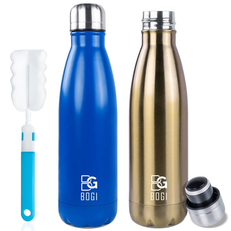 BOGI 2 Pack 17oz Insulated Water Bottle Double Wall Vacuum Stainless Steel Water Bottles Leak Proof Metal Sports Water Bottle Keeps Drink Hot  Cold  Perfect for Outdoor Sports Camping ChamDblue