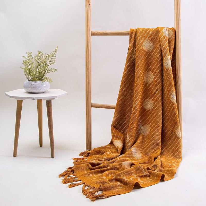 DMAASA Handmade Cotton Hand Block Floral Printed Throw Blanket for Sofa Bed Couch 50X70 Inches Apricot_Orange_05 - Image 4