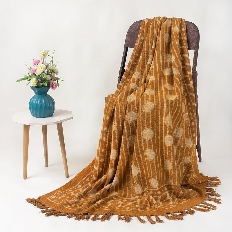 DMAASA Handmade Cotton Hand Block Floral Printed Throw Blanket for Sofa Bed Couch 50X70 Inches Apricot_Orange_05 - Image 5