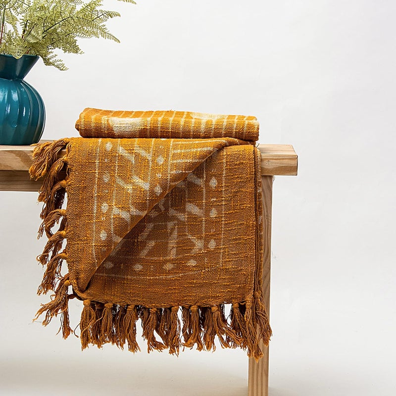 DMAASA Handmade Cotton Hand Block Floral Printed Throw Blanket for Sofa Bed Couch 50X70 Inches Apricot_Orange_05 - Image 3