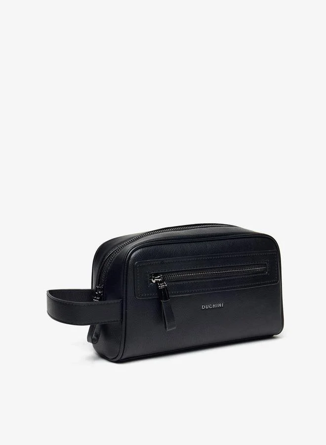 Duchini Men's Solid Pouch with Zip Closure and Wrist Strap