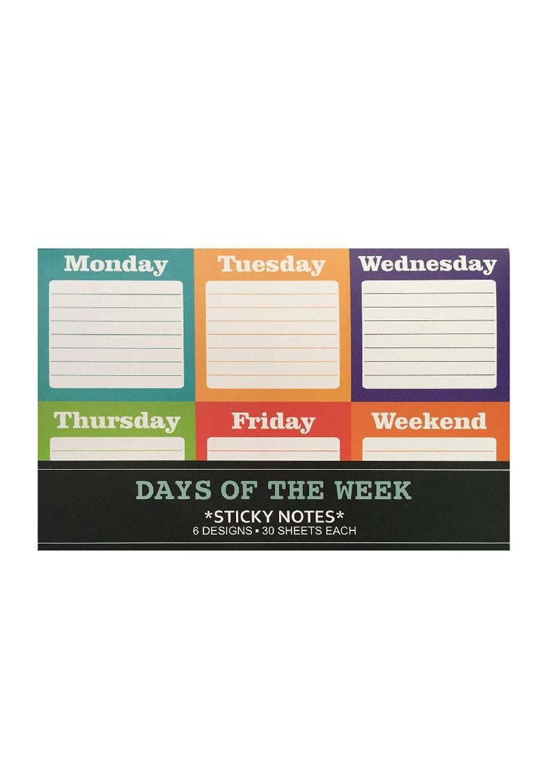 ROCO Days of The Week Trendy Self Stick Notes 6 Designs2.75" X 2.75"180 Notes