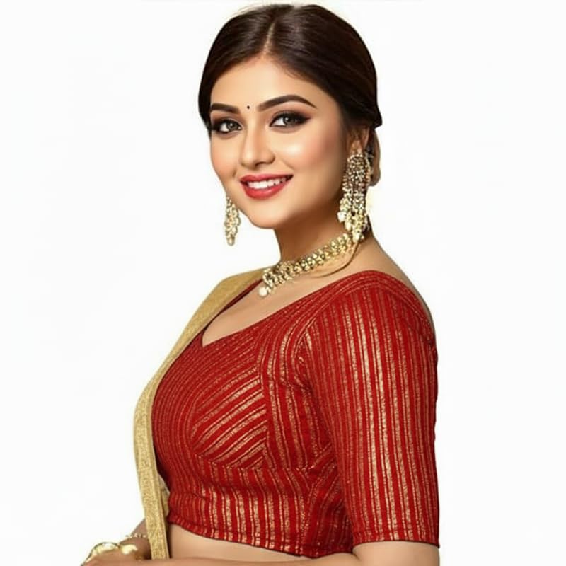 Bhochi Stylish Latest Katori Design Golden Foil Printed Blouse Stretchable Readymade Saree Blouses for Women Trendy Blouse Special for Festival - Image 4