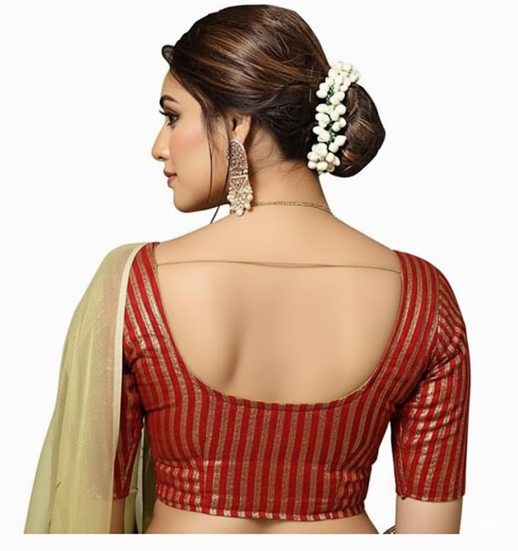 Bhochi Stylish Latest Katori Design Golden Foil Printed Blouse Stretchable Readymade Saree Blouses for Women Trendy Blouse Special for Festival - Image 3