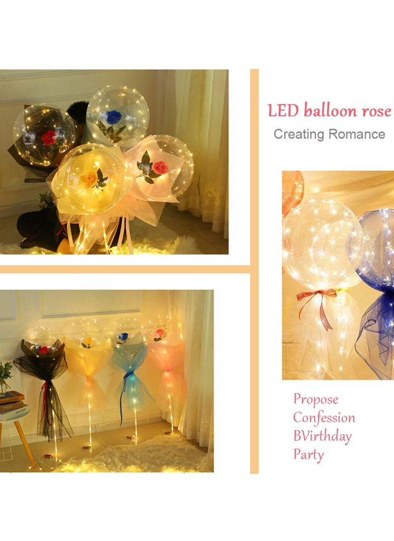 MileMelo - LED Bobo Balloons Rose Light Up Balloons Helium Glow Bubble Balloons with String Lights for Valentines Day Party Birthday Wedding - Blue - Image 1