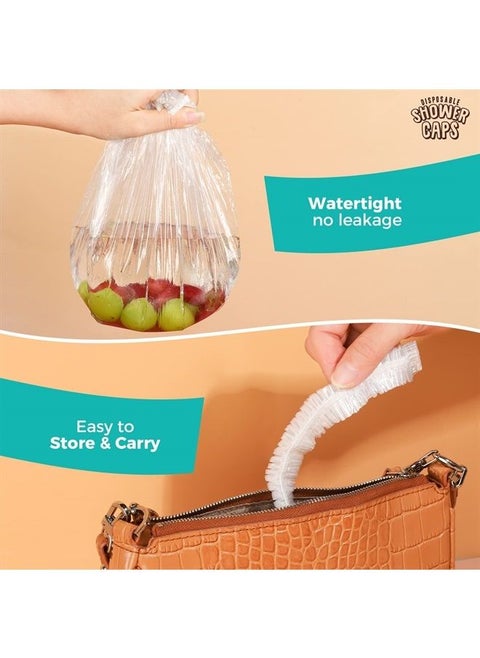 100 Pack Disposable Clear Plastic Hair Shower Caps for Women, Thick Waterproof Bath Caps, Plastic Caps for Hair Treatment, Home Spa Salon Hotel Travel