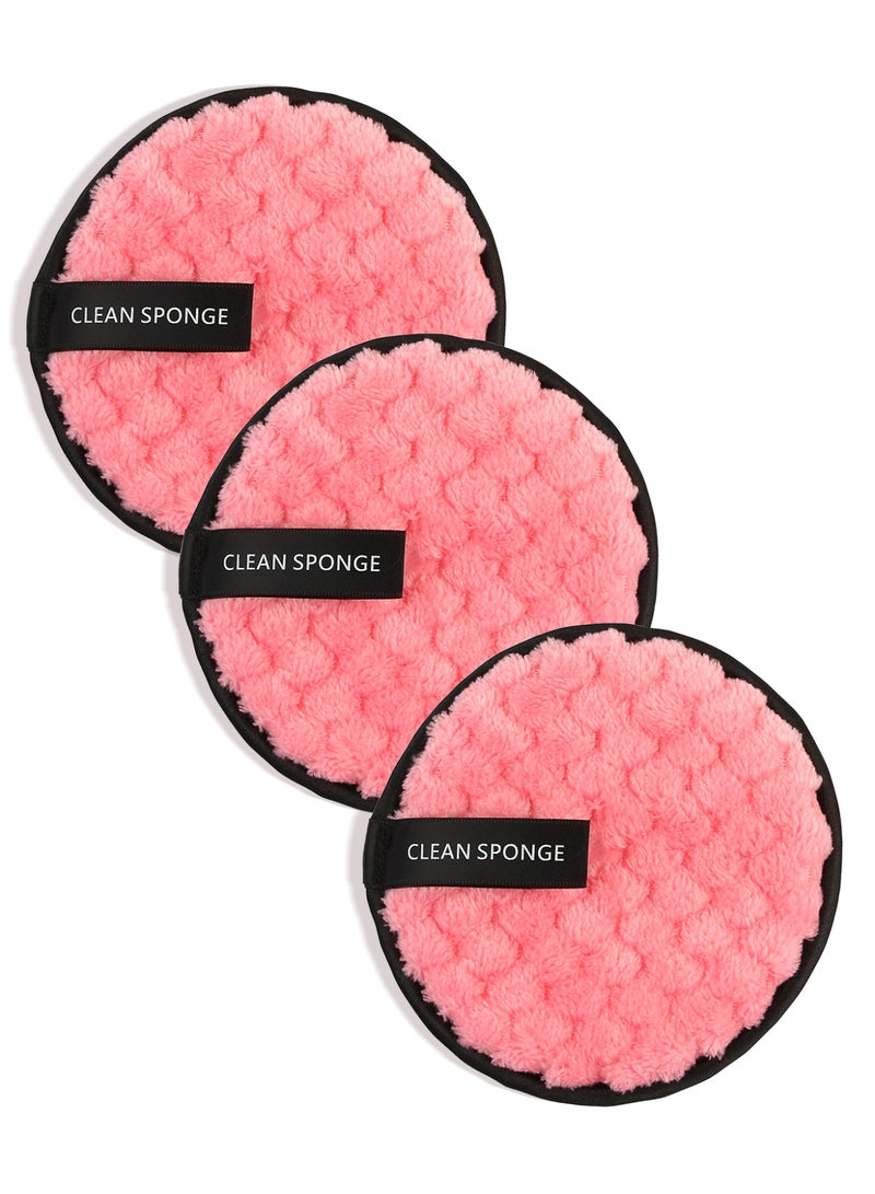 MAANGE 3 قطع وسادات إزالة المكياج القابلة لإعادة الاستخدام جولات ناعمة لتنظيف الوجه مناديل مزدوجة الجانب قابلة للغسل قماش إزالة المكياج ميكروفايبر متعددة الوظائف (وردي) - Image 2