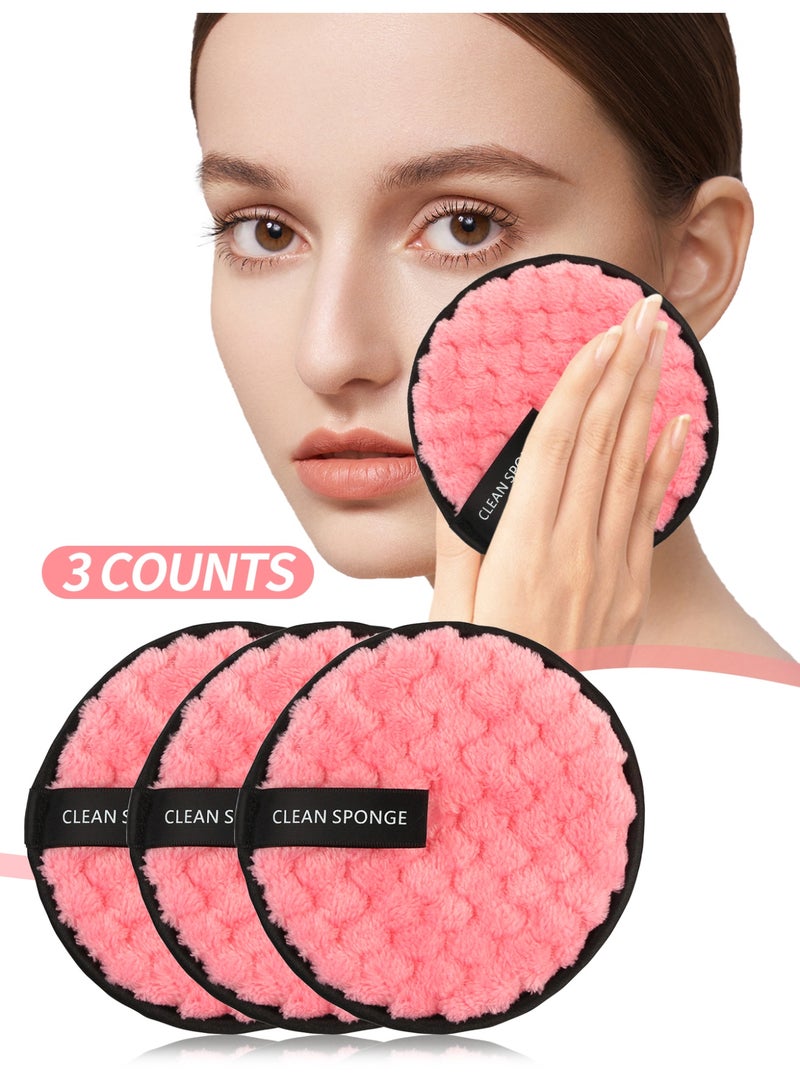 MAANGE 3 قطع وسادات إزالة المكياج القابلة لإعادة الاستخدام جولات ناعمة لتنظيف الوجه مناديل مزدوجة الجانب قابلة للغسل قماش إزالة المكياج ميكروفايبر متعددة الوظائف (وردي) - Image 1