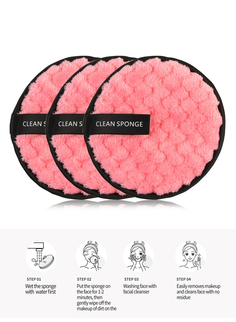 MAANGE 3 قطع وسادات إزالة المكياج القابلة لإعادة الاستخدام جولات ناعمة لتنظيف الوجه مناديل مزدوجة الجانب قابلة للغسل قماش إزالة المكياج ميكروفايبر متعددة الوظائف (وردي) - Image 5