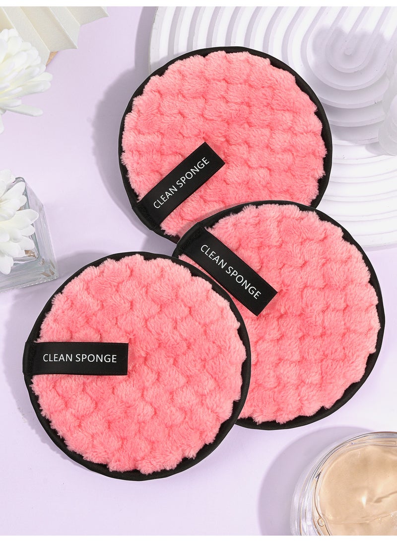 MAANGE 3 قطع وسادات إزالة المكياج القابلة لإعادة الاستخدام جولات ناعمة لتنظيف الوجه مناديل مزدوجة الجانب قابلة للغسل قماش إزالة المكياج ميكروفايبر متعددة الوظائف (وردي) - Image 4