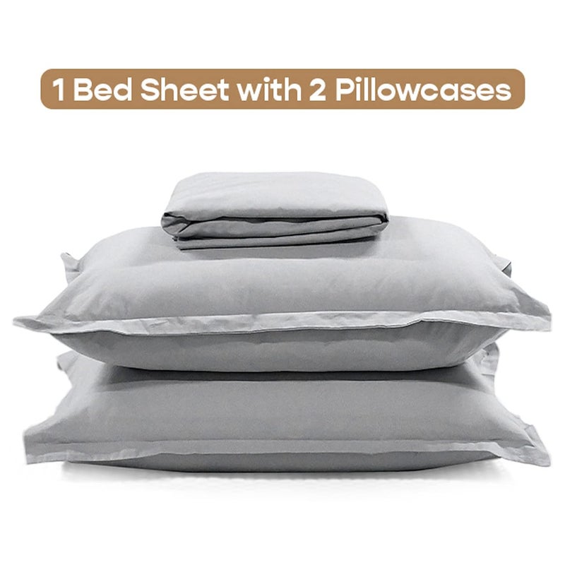 SleepyCat Fitted Bedsheet Set 100 Cotton 200TC Percale Combed Yarn with a Durable Elastic and Corner Stitch OekoTEX AZO Free with 2 Standard Size Pillow Cases Queen Size 78x60 Dolphin Grey - Image 2