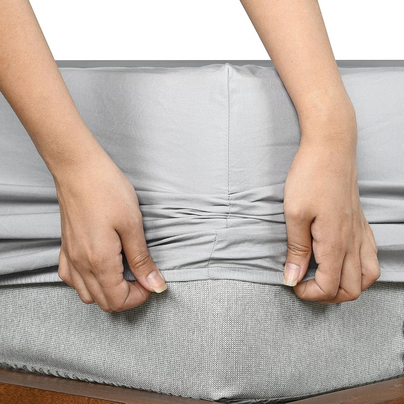 SleepyCat Fitted Bedsheet Set 100 Cotton 200TC Percale Combed Yarn with a Durable Elastic and Corner Stitch OekoTEX AZO Free with 2 Standard Size Pillow Cases Queen Size 78x60 Dolphin Grey - Image 5