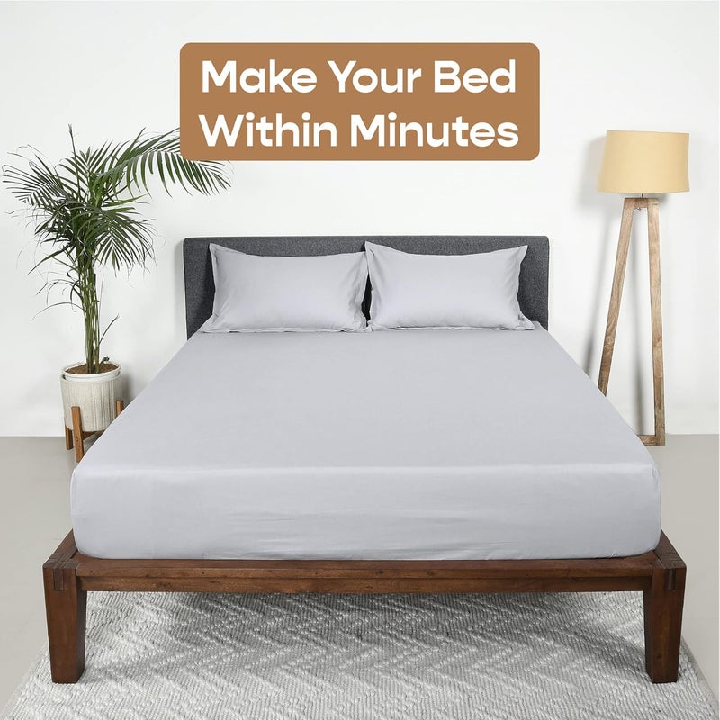 SleepyCat Fitted Bedsheet Set 100 Cotton 200TC Percale Combed Yarn with a Durable Elastic and Corner Stitch OekoTEX AZO Free with 2 Standard Size Pillow Cases Queen Size 78x60 Dolphin Grey - Image 3