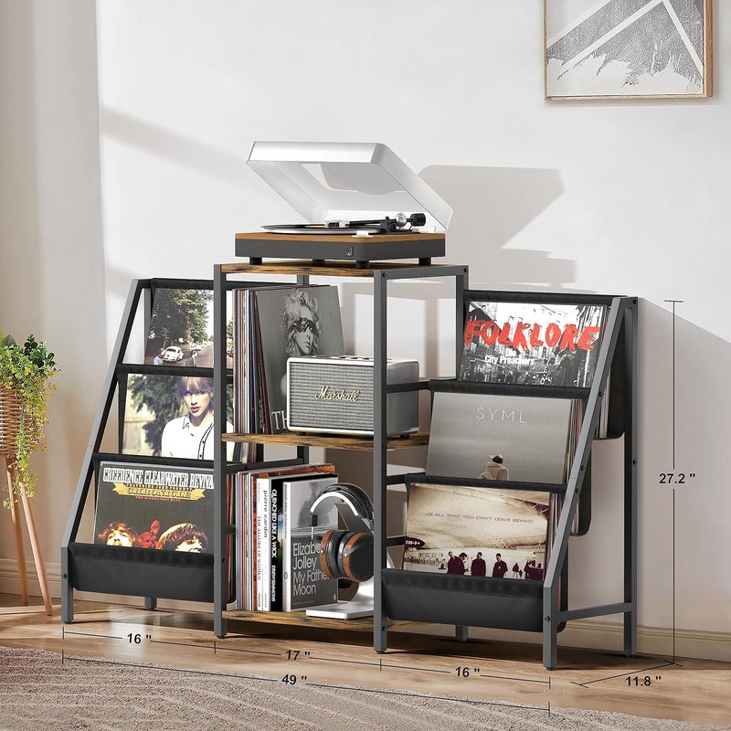 Keebofly Record Player Stand with Vinyl Storage, Record Player Table with Record Storage 200 Albums, Turntable Stand Record Holder Vinyl Display Shelf, Record Cabinet Media Stereo - Image 5