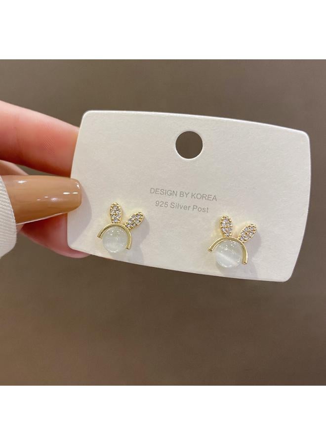 925 Silver Needle Retro Cat's Eye Stone Earrings Women's Light Luxury High-end Sense Niche Earrings Korean Elegant Ear Jewelry 
