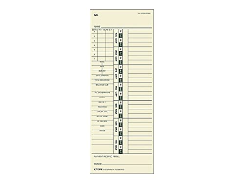 TOPS Time Cards, Bi-Weekly, 2-Sided, Numbered Days, 3-1/2" x 9", Manila, Green/Red Print, 500-Count (1275) - Image 2