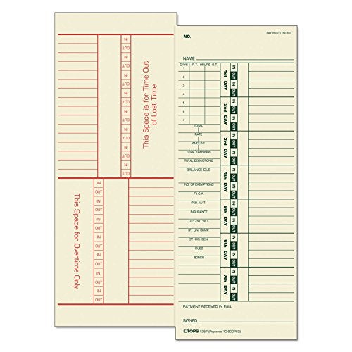 TOPS Time Cards, Bi-Weekly, 2-Sided, Numbered Days, 3-1/2" x 9", Manila, Green/Red Print, 500-Count (1275) - Image 5