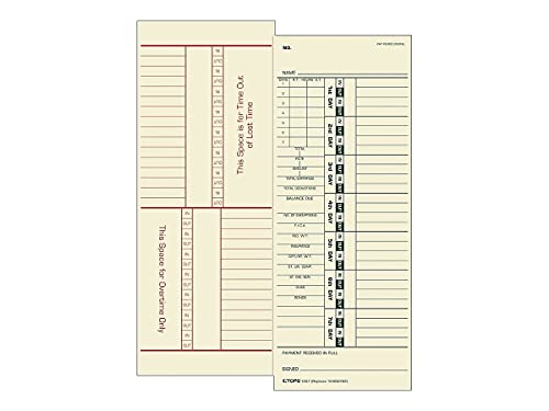 TOPS Time Cards, Bi-Weekly, 2-Sided, Numbered Days, 3-1/2" x 9", Manila, Green/Red Print, 500-Count (1275) - Image 3
