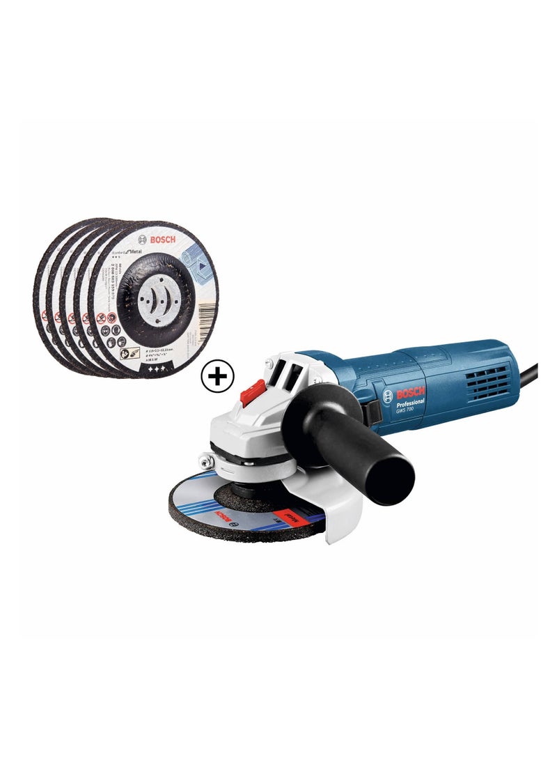 Bosch Angle Grinder GWS 700 (710 W) + Cutting Disc (5 Pc.) - Image 1