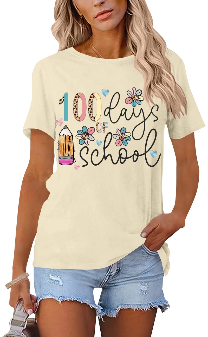 MEESHEEP 100 Days of School Shirt for Womenï¼š Teacher Shirt Disco Ball Graphic Shirt Happy 100 Day Shirt Teacher Life Tee Topï¼ˆCream,Largeï¼‰ - Image 2
