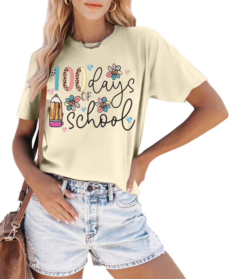 MEESHEEP 100 Days of School Shirt for Womenï¼š Teacher Shirt Disco Ball Graphic Shirt Happy 100 Day Shirt Teacher Life Tee Topï¼ˆCream,Largeï¼‰ - Image 4