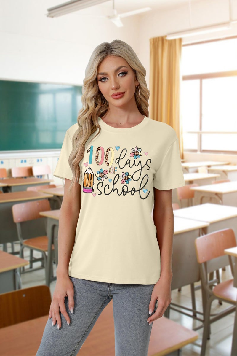 MEESHEEP 100 Days of School Shirt for Womenï¼š Teacher Shirt Disco Ball Graphic Shirt Happy 100 Day Shirt Teacher Life Tee Topï¼ˆCream,Largeï¼‰ - Image 3