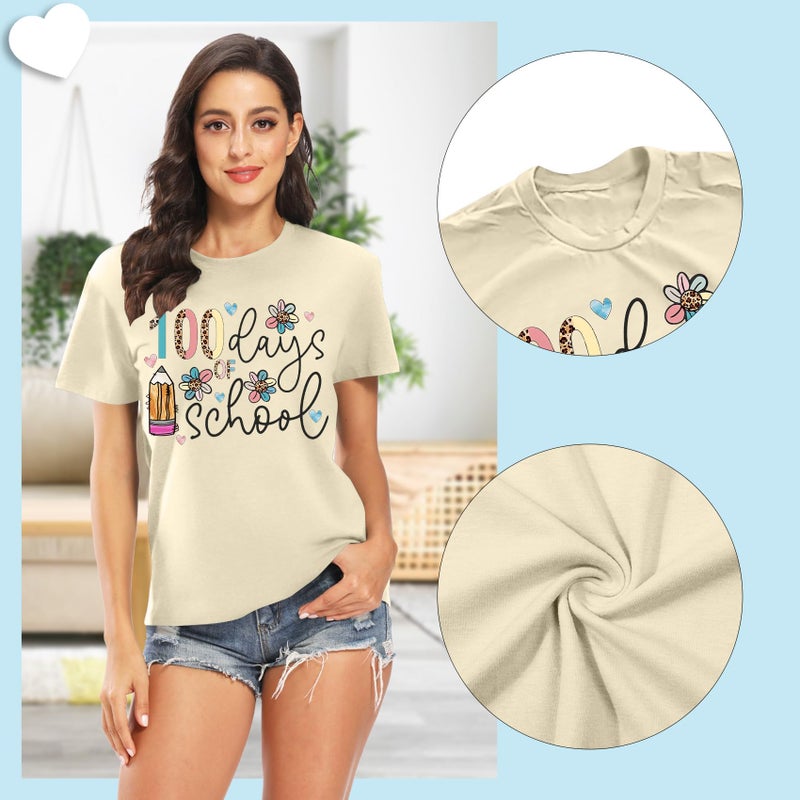 MEESHEEP 100 Days of School Shirt for Womenï¼š Teacher Shirt Disco Ball Graphic Shirt Happy 100 Day Shirt Teacher Life Tee Topï¼ˆCream,Largeï¼‰ - Image 5