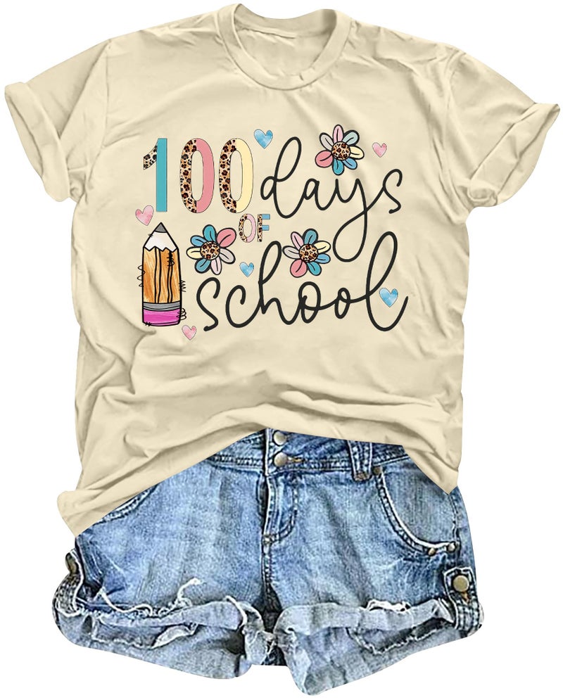 MEESHEEP 100 Days of School Shirt for Womenï¼š Teacher Shirt Disco Ball Graphic Shirt Happy 100 Day Shirt Teacher Life Tee Topï¼ˆCream,Largeï¼‰ - Image 1