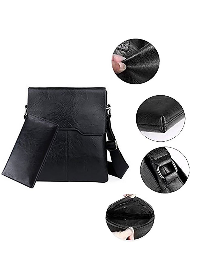 SYOSI Bag with Wallet for iPad and Personal Supplies Shoulder Bag Men Messenger Bag Leather Small Bag Vintage Business Leather Crossbody - black - Image 4