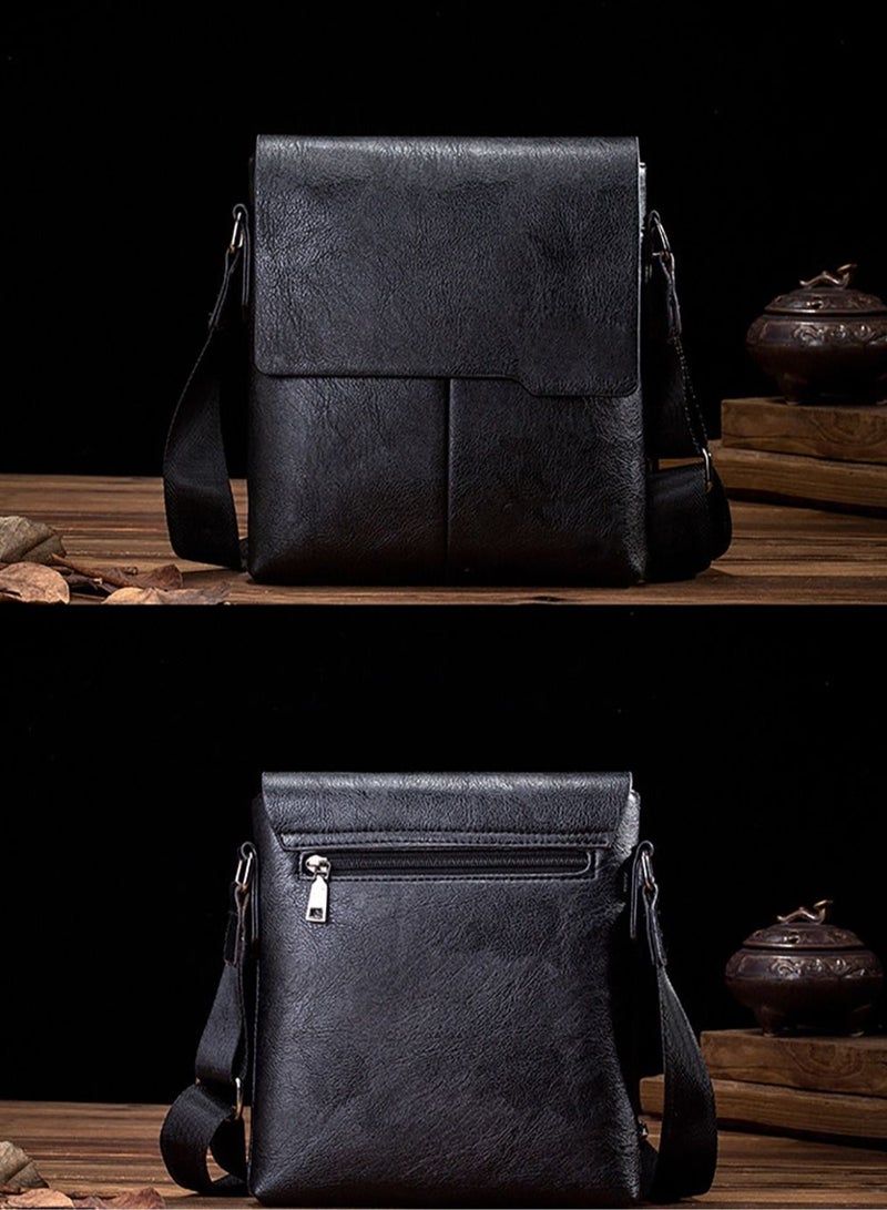 SYOSI Bag with Wallet for iPad and Personal Supplies Shoulder Bag Men Messenger Bag Leather Small Bag Vintage Business Leather Crossbody - black - Image 2