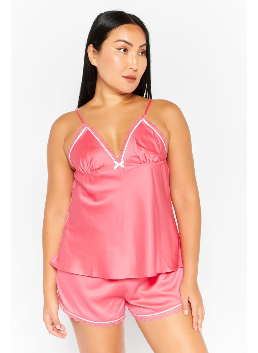 Flora By Flora Nikrooz - Women 2 Pieces Plain Pajama Set, Coral - Image 1