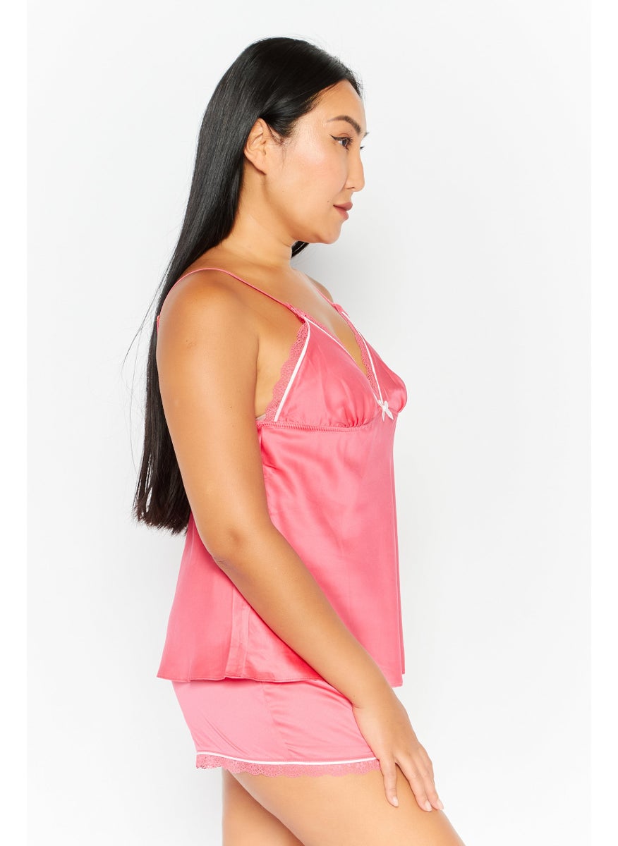 Flora By Flora Nikrooz - Women 2 Pieces Plain Pajama Set, Coral - Image 1