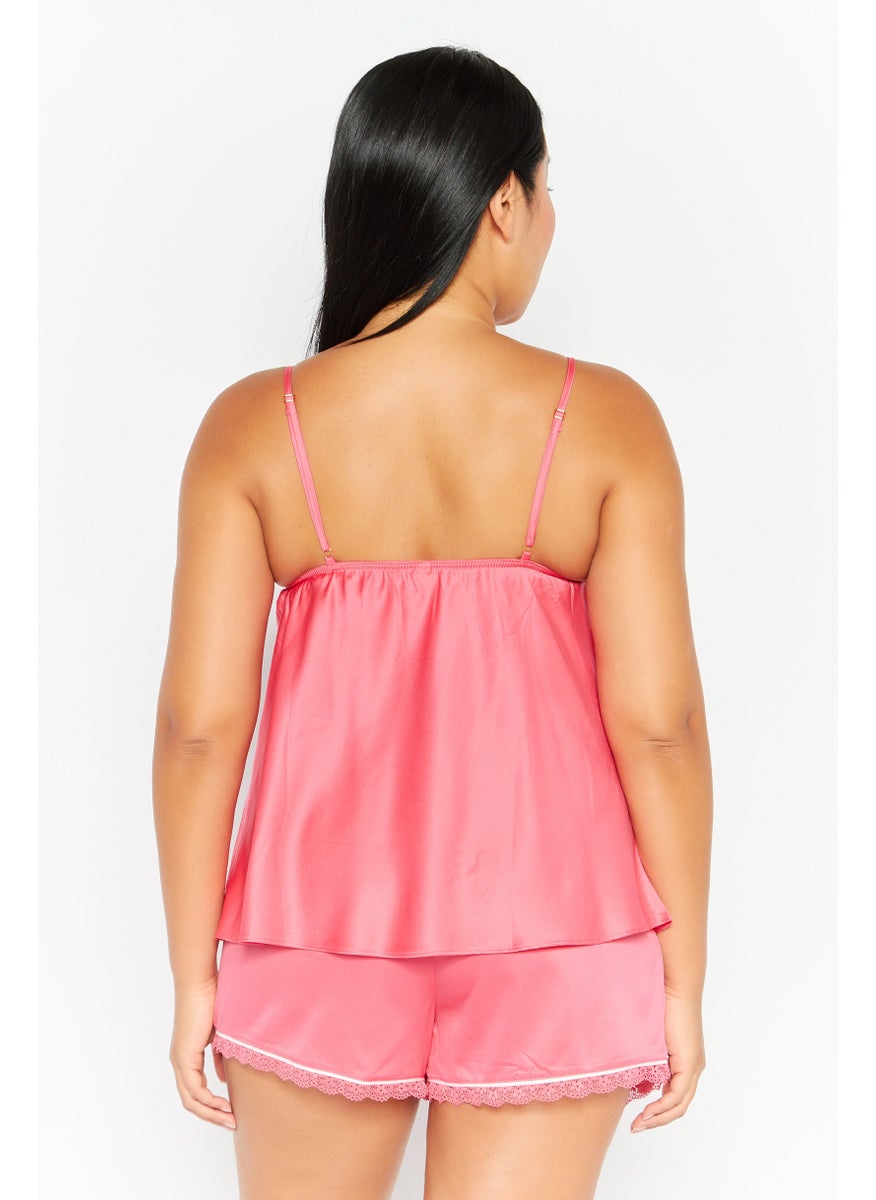 Flora By Flora Nikrooz - Women 2 Pieces Plain Pajama Set, Coral - Image 1